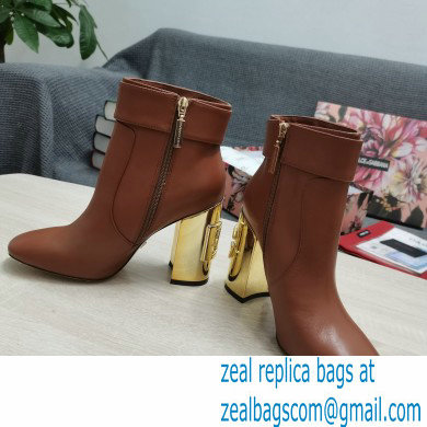 Dolce  &  Gabbana Heel 10.5cm Leather Ankle Boots Brown with DG Karol Heel and Strap 2021